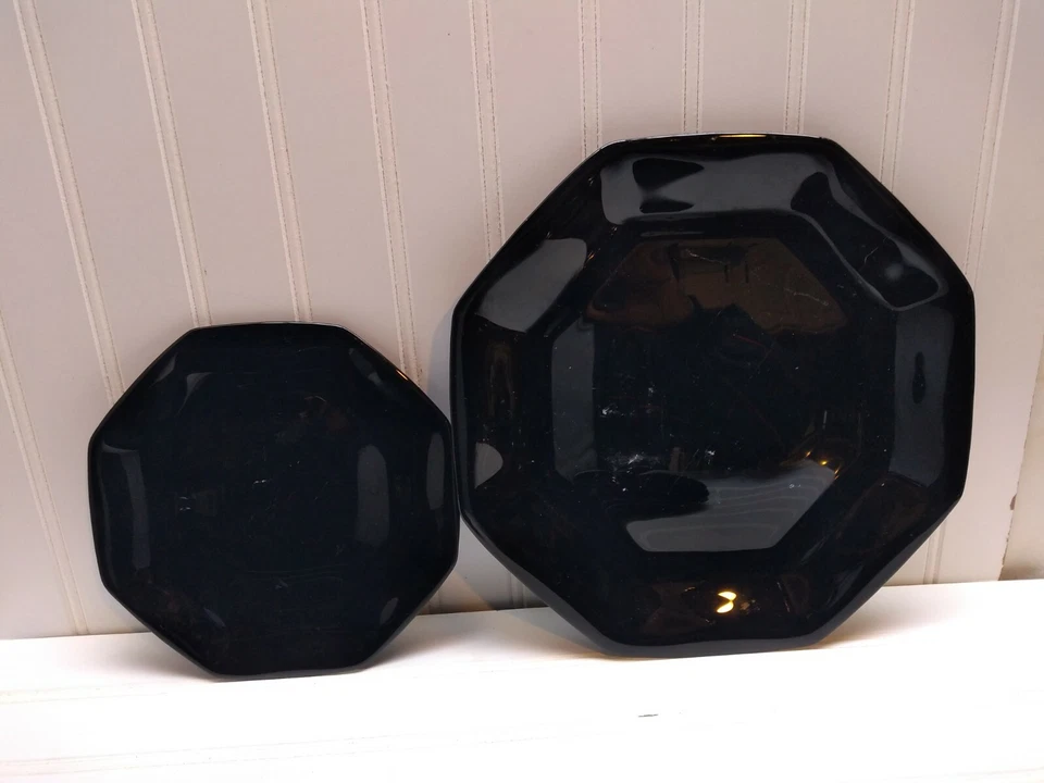 Platos laterales y cena octogonales de cerámica negra Arcoroc Octime Francia 2 piezas Foto 2 de 4