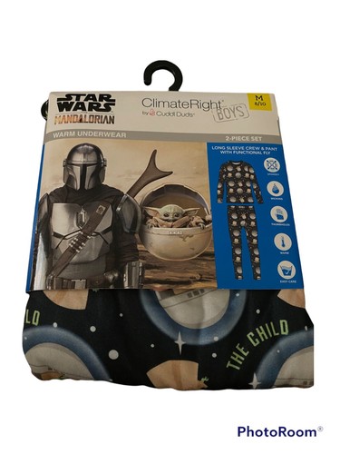 Boys Med 8/10 Star Wars Pajamas Mandalorian Baby Yoda Long Sleeve Crew & Pants - Picture 2 of 2
