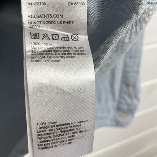 ALLSAINTS Shirt Mens Size Large Blue Hungtington Chambray Logo Long Sleeve - Picture 8 of 12