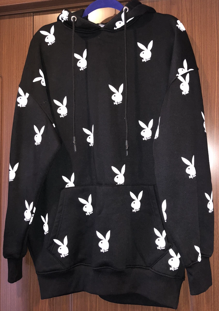 Playboy x missguided black bunny repeat print cropped online hoodie
