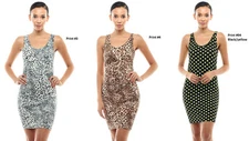 New Women's Sleeveless Animal Print or Polka Dot Bodycon Tank Dress 1685