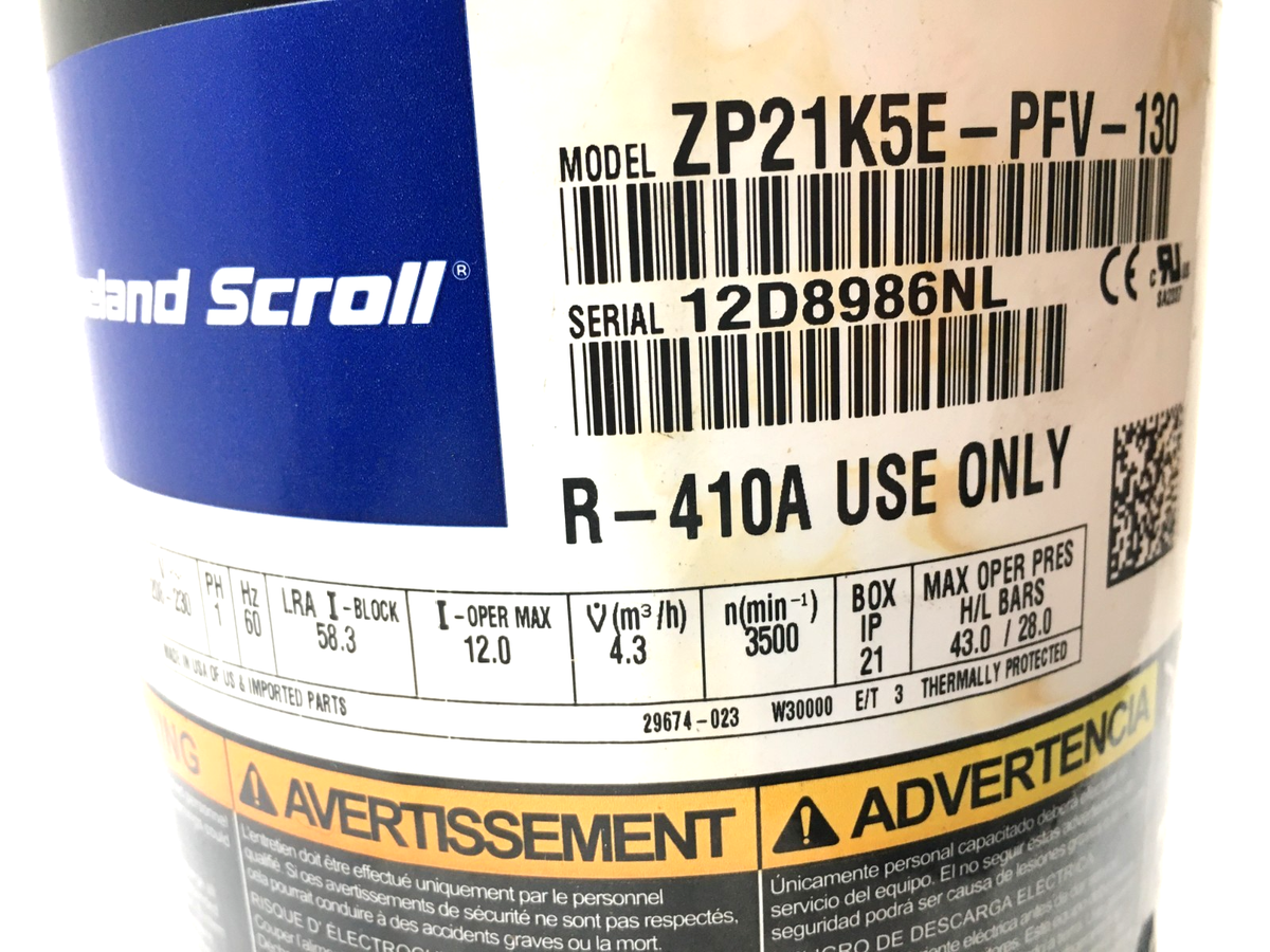 Copeland ZP21K5E-PFV-130 2 Ton Scroll Compressor R410A 208/230V 1