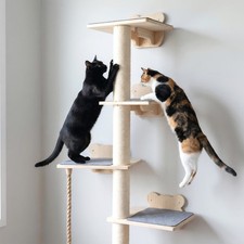 Wall-Mounted Cats Floating Shelf 4 Tiers Tall Cat Tree with Jumping Mjthwjmyqbij
