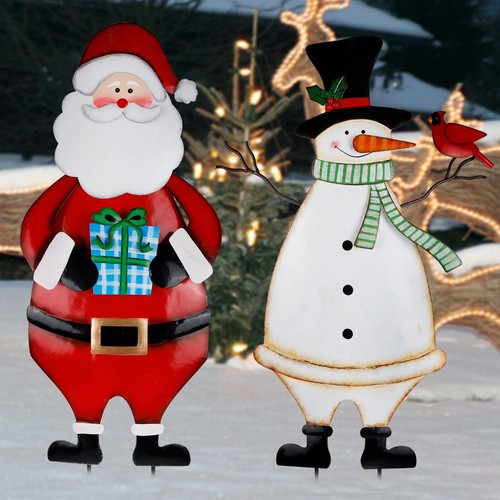 2 Pack Christmas Garden Metal Stakes, 31.5 Inch Decorative Snowman and Santa ... - Picture 6 of 7