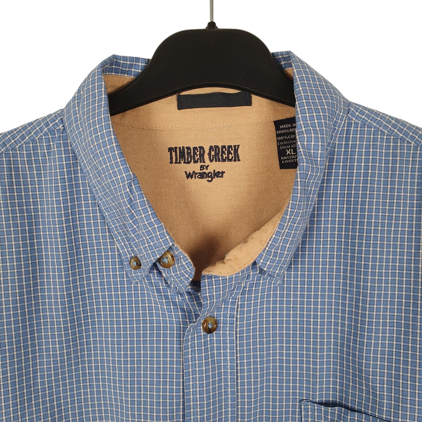 WRANGLER Blue Check Shirt Timber Creek Short Sleeve Casual Cotton Mens XL image 2