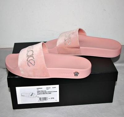Versace Ciabattina T.0,5  Velvet Slides with Rhinestones in Pink sz US 7   IT 37