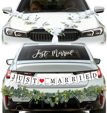 Just Married Car Decorations Kit Wedding Car Decor with Artificial White Roses B