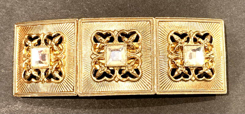 1928 Jewelry 80’s Goldtone with Square Stones Hair Clasp Clip Barrette France