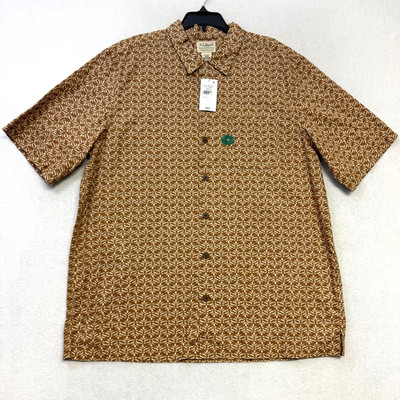 LL Bean Mens Tropics Shirt Short Sleeve Traditional Fit Print M Toasted Coconut