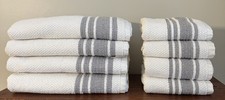Hotel Collection 8-Piece Turkish Cotton Bath and Hand Towel Set Off White w/Grey