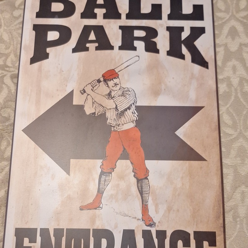 Vintage Styled Ball Park Entrance Baseball Sign with Player Illustration