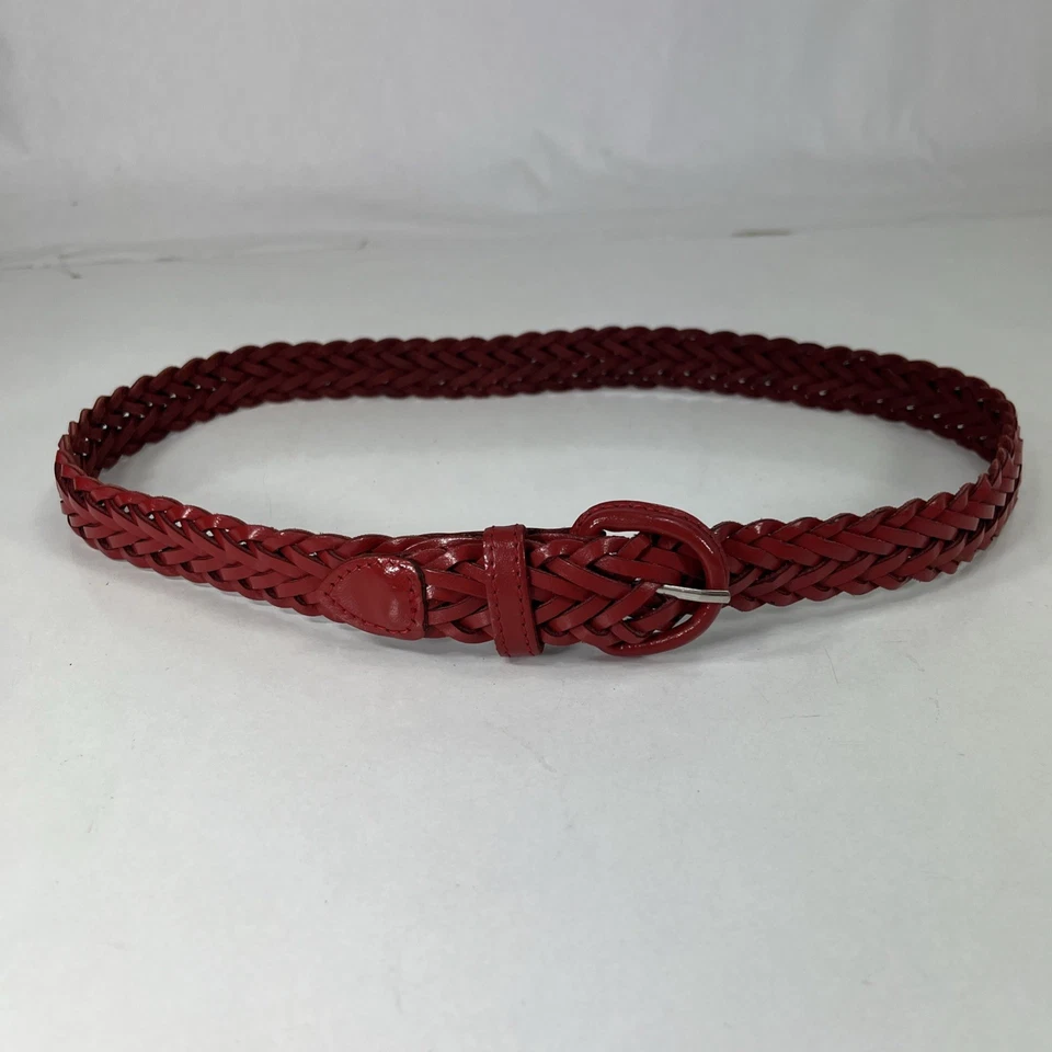 Cinturón de cuero genuino trenzado rojo - para mujer talla 28 Foto 2 de 4