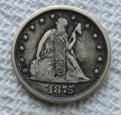 1875-S 20 Cent Piece Rare Key Date Type Coin VF XF Mount Removed  Twenty Cent