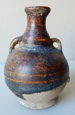 Sukhothai Kingdom 2-Handle Jarlet 3" Tall; Sawankhalok, Thailand.c. 1400s