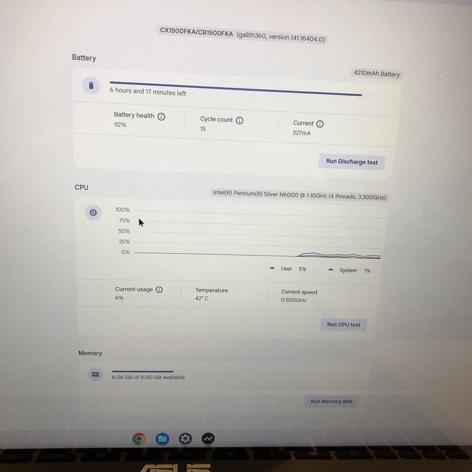 ASUS Chromebook CX1 CX1500 15.6'' Intel N6000 128GB eMMC 8GB RAM ChromeOS Silver - Image 2 of 4