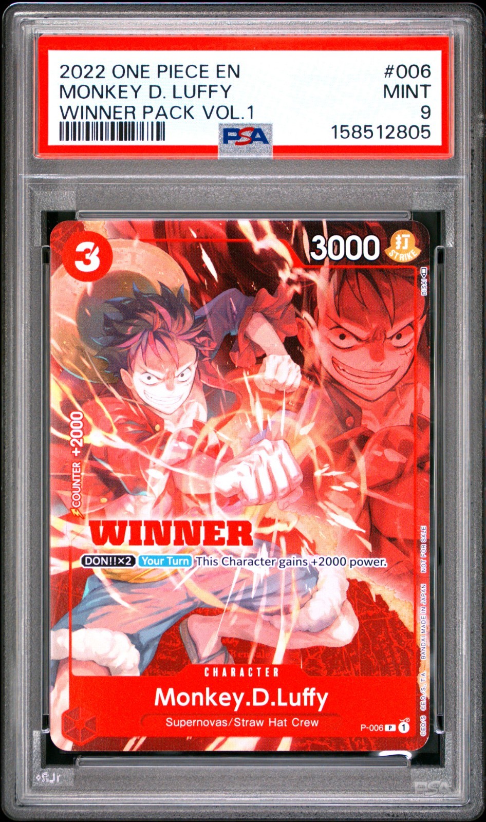 2022 One Piece EN Winner Pack Vol 1 Volume Monkey D Luffy #006 PSA 9 MINT