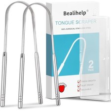 2 Pack Tongue Scraper, 100 Surgical 304 Stainless Steel Tongue Cleane