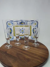 Toscany Pilsner Glasses 4 Etched Hand Blown Hand Cut Clipper Ships Crystal 10"