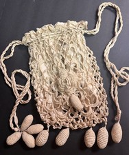 Antique Edwardian 1900s crocheted satin lined reticule bag purse accessory