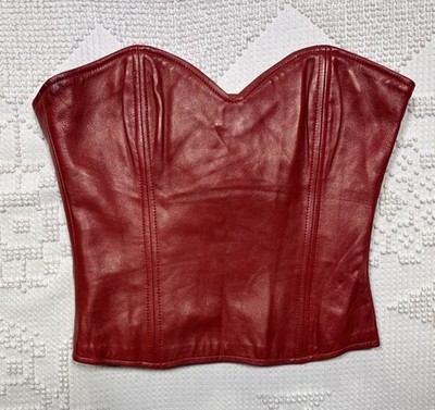 STAINED VTG Jean-Claude Jitrois Leather Corset Top Red Leather Made In France