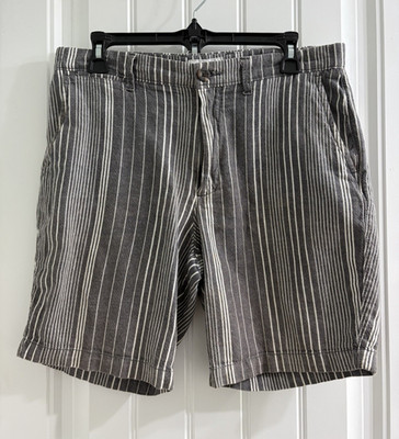 Goodfellow Men s Gray/White Striped Chino Shorts Flat Front Cotton Linen Blend