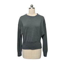 Athleta Womens XS Green Gray Terry Drop Shoulder Banded Hem Sweatshirt Pullover