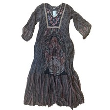 Soft Surroundings Sz S Mosaic Boho Beaded Embroidered Peasant Floral Maxi Dress