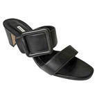 Manolo Blahnik Titubanew Black Leather Open Toe Heel Buckle Chunky Mule Size 41