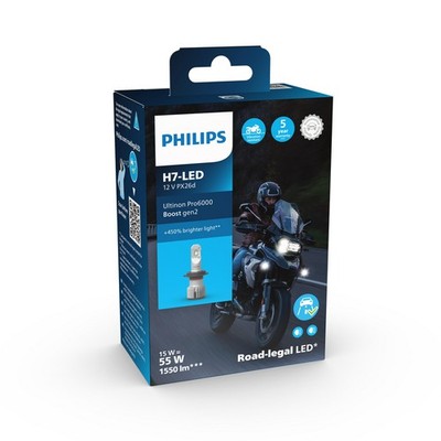 H7 LED Ultinon Pro6000 Boost PHILIPS gen2 Motorrad Lampe 1x Straßenzulassung