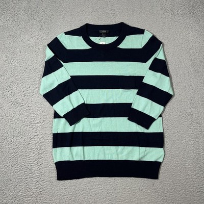 NWT J Crew Sz L Blue Tippi Sweater New Girl Preppy Stripe Academia Merino Wool