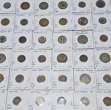 Lot of 64 Transit Tokens Trolley Bus Railway NY California Carded Old Collection