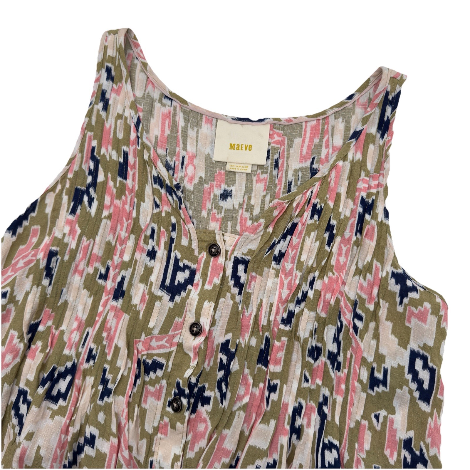 Maeve Anthropologie Floral Soana Ikat Pleated Pattern  Blouse Top Size US 4