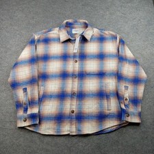 Goodfellow Shirt Mens Large Blue Orange Plaid Button Front Flannel