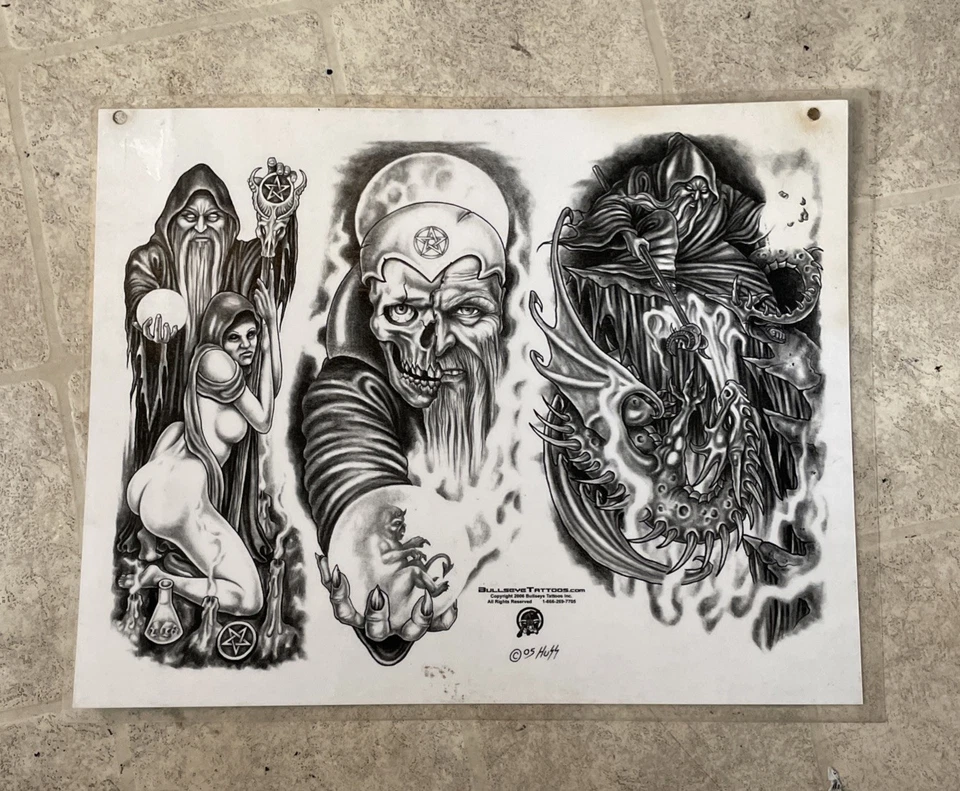 Lote de 2 Hojas Flash Tatuaje Vintage Bullseye Tatuaje Firmado Huss 05 Foto 3 de 3