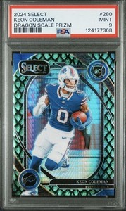 2024 Panini Select - Club Level Keon Coleman #280 Dragon Scale Prizm /81 PSA 9