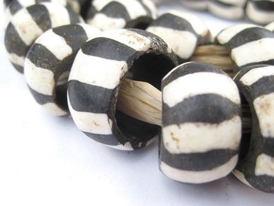 Zebra Batik Bone Beads Ring 23mm Kenya African Black and White Large Hole