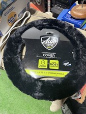 Fluffy Wool Sheepskin Fuzzy Black Car Steering Wheel Cover For Universal Auto