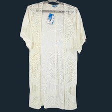 Kimono Cardigan Sheer Floral Crochet Festival Cottage Romantic Layering Size M