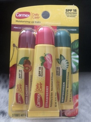 Carmex Daily Care Moisturizing Lip Balm 3 Tube Pack 3 Flavors SPF 15 Brand New 