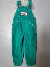 Girls On The Go Vintage Size 4 Green Embroidery Overalls Pants With Pockets