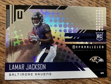 2018 Panini Unparalleled LAMAR JACKSON RC Rookie Card #209 Ravens 2xMVP ??‍⬛?. rookie card picture