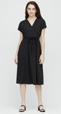 UNIQLO Black Crepe Jersey Short Sleeve Faux Wrap Dress XXS NWT NEW $29.90