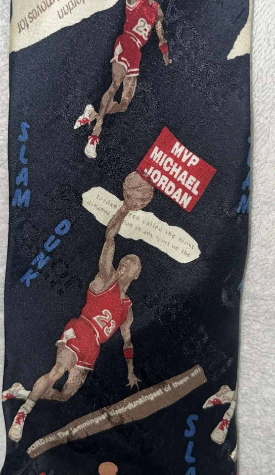 Corbata Bugatchi Uomo 100 % seda con estampado Michael Jordan Slam Dunk de colección rara Foto 4 de 4