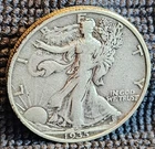 1935 S Walking Liberty Silver Half Dollar- Fineness .90- Very Fine Condition