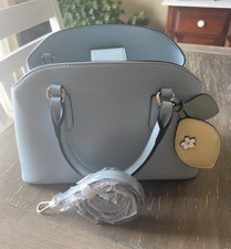 Light Blue Pebbled Satchel Top Handle Bag Det...