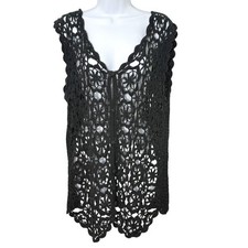 Vtg Crochet Open Knit Button Vest Top Size M Boho Festival Indie Layering Beach