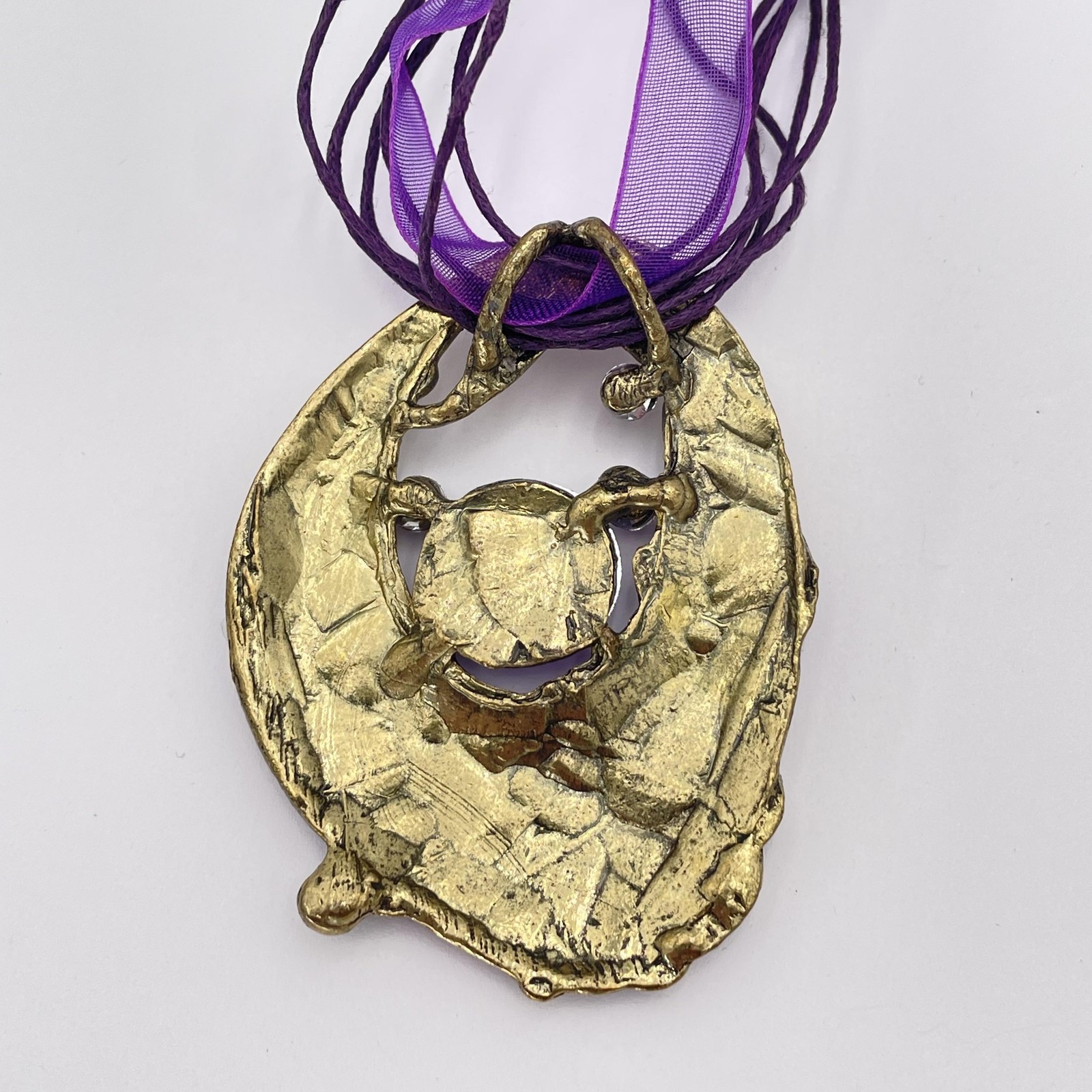 Purple Statement Necklace Multistrand Ribbon Pend… - image 4