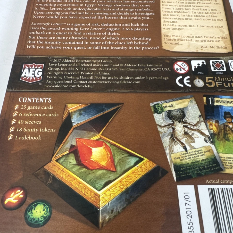 Lovecraft Letter Love Letter Game Seiji Kanai 2017 AEG Complete Game Boxed - Image 4 of 4