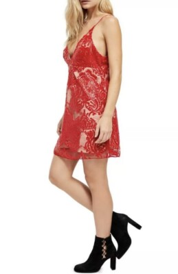 free people night shimmers mini dress red Free People Night Shimmer Mini Dress - Red