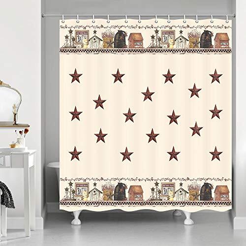 Rustic Country Shower Curtain Primitive Barn Star Relax Bath Outhouse